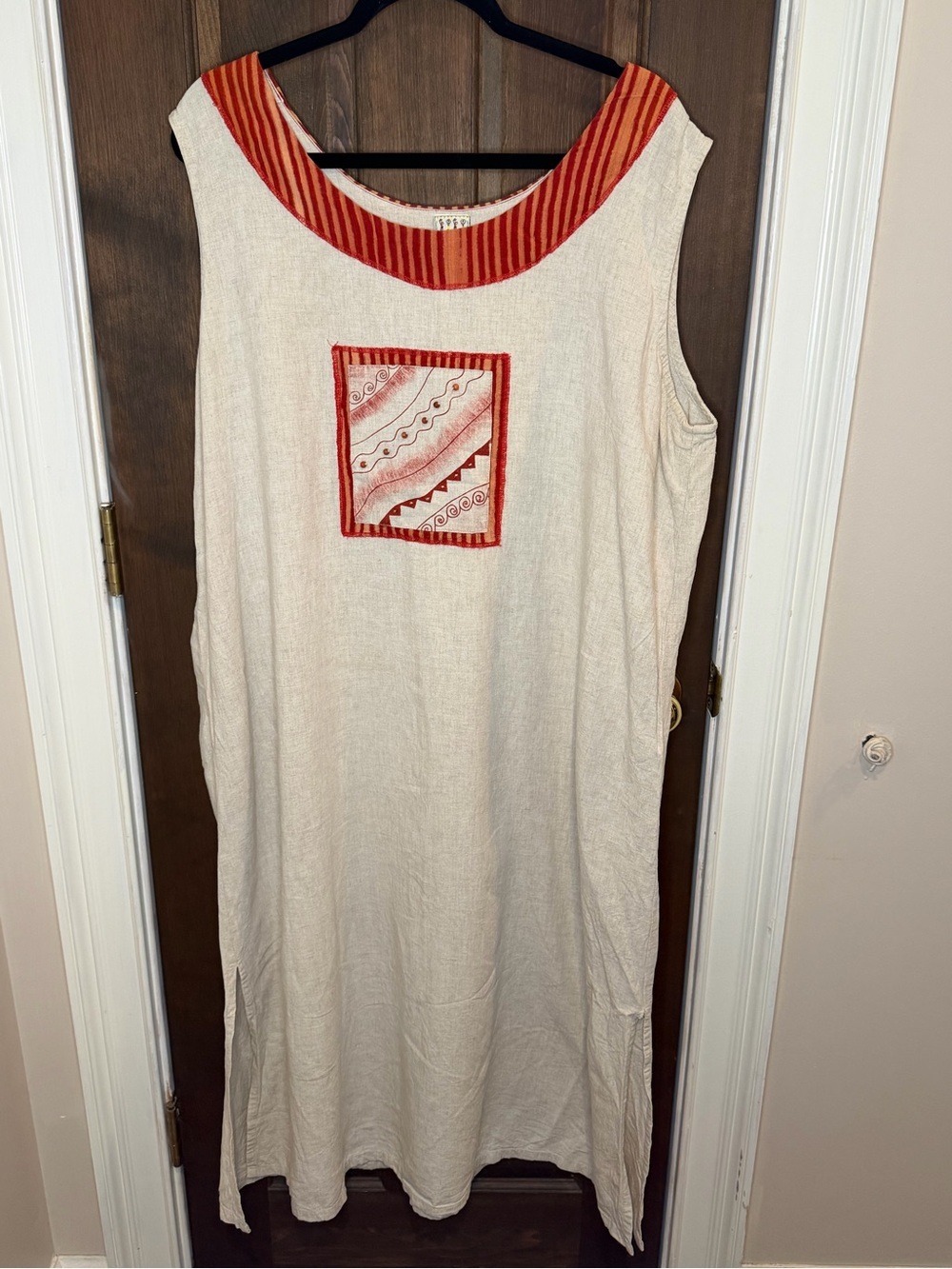 Freestyle Linen Blend Maxi Dress 3X Plus Red Art Wear Lagenlook Boho